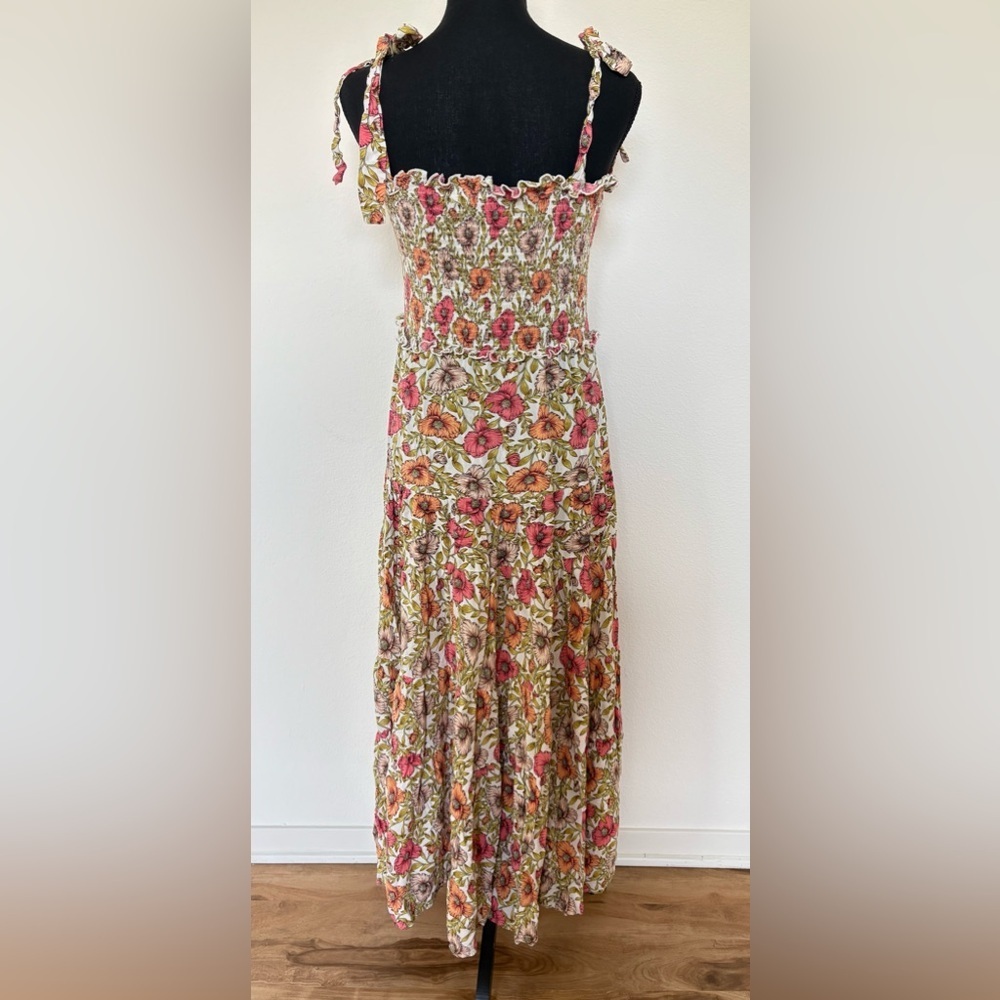 Abel the Label Floral Print Smocked Shoulder Tie Tiered Maxi Dress - Size XS - Picture 5 of 5